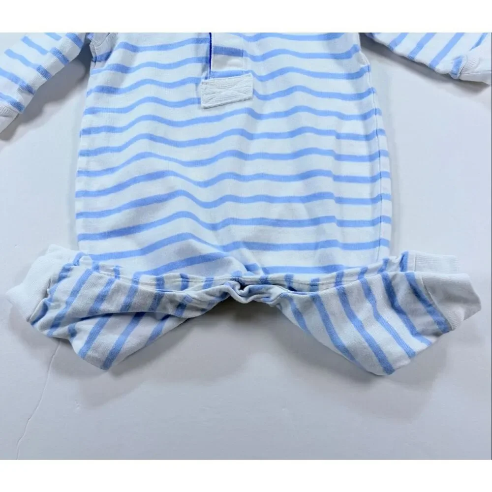 Ralph Lauren Baby Size 6M Blue White Stripe Polo Romper 1 Piece Embroidered Pony